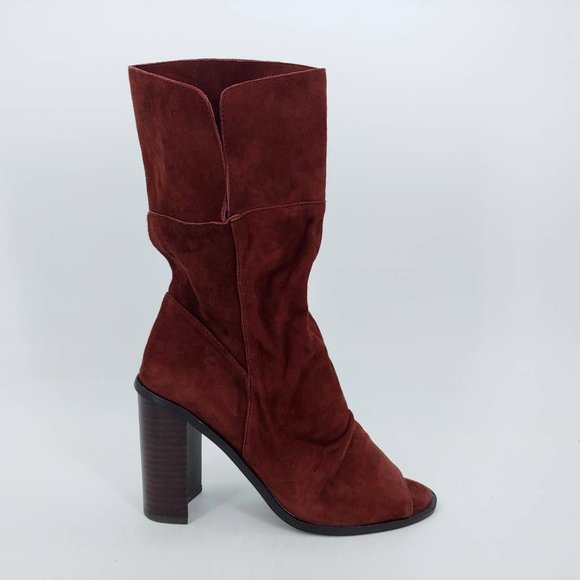 42 Gold Girls Ramada Bootie Boots Leather‎ Brown Pull On Peep Toe Stacked Heel 6 - Picture 1 of 10